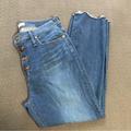 Madewell Jeans | Madewell Cali Demi-Boot Cut Blue Jeans Denim 32 Raw Hem High Waist High Rise | Color: Blue | Size: 32