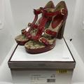 Coach Shoes | Coach Heels Size 9m Red Pumps Gold Logo Joanne New Port With Box Designer Euc | Color: Brown/Red | Size: 9