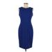 Calvin Klein Casual Dress - Sheath High Neck Sleeveless: Blue Solid Dresses - Women's Size 6