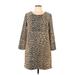 J.Crew Factory Store Casual Dress - Mini Scoop Neck 3/4 sleeves: Brown Leopard Print Dresses - Women's Size 6