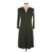 Three Dots Casual Dress - A-Line V Neck 3/4 sleeves: Green Print Dresses - Women's Size Medium