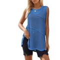 RWGSNB Women’S Sleeveless Sweater Vest Boho Crochet Mesh Tank Tops Bikini Cover Up Summer Beach Sarongs Patchwork Knitwear Swimwear Coverups for Ladies Girls,Blue,L