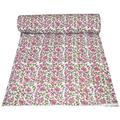 Majisacraft Indian Kantha Quilt Bedspread Pure Cotton Hippie Pink Flower & Floral Handmade Blanket Bedding Throw Vintage Double Size 90 X 108 inch Approx