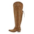 blingqueen Embroideried Western Cowboy Boots with Zipper Lace Up Over Knee High Boots Wide Calf Boots Stretchy Thigh High Boots Harness Riding Motorcycle Sock Boots Cowgirl Block Boots Brown Size 4