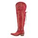 blingqueen Embroideried Western Cowboy Boots Stretchy Long Shaft Thigh High Boots Harness Riding Motorcycle Boots Sock Stocking Boots Cowgirl Flower Pattern Pointed Toe Block Boots Red Size 8