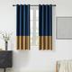 BULBUL Color Block Window Curtains Panels 63 inches Long Navy Blue Gold Velvet Farmhouse Drapes for Bedroom Living Room Darkening Treatment with Grommet Set of 2