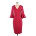 Trina Turk Cocktail Dress - Sheath V Neck 3/4 sleeves: Burgundy Print Dresses - New - Women's Size 2