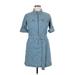 Sharagano Casual Dress - Shirtdress Collared Short sleeves: Blue Solid Dresses - Women's Size 14 Petite