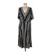 H&M Casual Dress - Midi V Neck Short Sleeve: Black Stripes Dresses - Women's Size Large