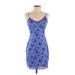 Wild Fable Casual Dress - Mini V-Neck Sleeveless: Blue Print Dresses - Women's Size Small