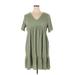 Emery Rose Casual Dress - Mini V-Neck Short sleeves: Green Solid Dresses - Women's Size X-Large