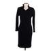 Casual Dress - Sheath V Neck 3/4 sleeves: Black Print Dresses - Women's Size 44