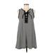 Vintage Havana Casual Dress - Mini Tie Neck Sleeveless: Black Stripes Dresses - Women's Size Medium