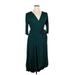 Kiyonna Casual Dress - Wrap V Neck 3/4 Sleeve: Teal Solid Dresses - Women's Size 14 Plus