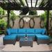 7 PCS Patio Furniture Set Sectional Rattan Sofa Set with Coffee Table