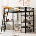 Twin Size Loft Metal Bed with 3 Layers of Shelves and Desk, Stylish Metal Frame Bed with Whiteboard