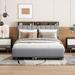 Mid-Century Modern Queen Size Platform Bed Upholstered Platform Bed with Storage Headboard, Twin XL Size Trundle
