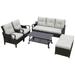 6 Pcs Outdoor Sectional Sofa With Reclining Backrest, Ottomans