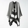 WeHello-Double-Sided Color Matching Plaid Imitation Cashmere Shawl with Cape Jacket Leopard