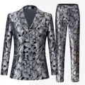 Men's Silver Grey Jacquard Double Breasted Wedding Suit Prom Men Suit Groom Tuxedo Man Blazer Latest