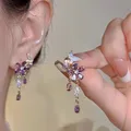 Boucles d'oreilles fleur en cristal violet pour femmes boucles d'oreilles pendantes exquises