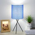 Rephen Beside Table Lamp w/ Black Metal Base, Modern Simple Desk Lamp, Nightstand Lamp w/ Blue Linen Fabric Lampshade | Wayfair L0111