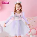 VIKITA-Robe de princesse en tulle à paillettes pour filles robe à fleurs pour enfants manches