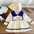 Robe plissée de style bleu marine pour filles robe de princesse pour enfants mode bébé printemps