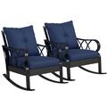 Outsunny 2 Piece Outdoor Wicker Rocking Chairs w/ Padded Cushions, Aluminum Furniture Rattan Porch Rocker Chairs W/Armrest For Garden, Patio | Wayfair