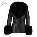 Jxwatcher Real Leather Jacket Women Genuine Sheepskin Coat With Real Fox Fur Collar Cuffs Ladies