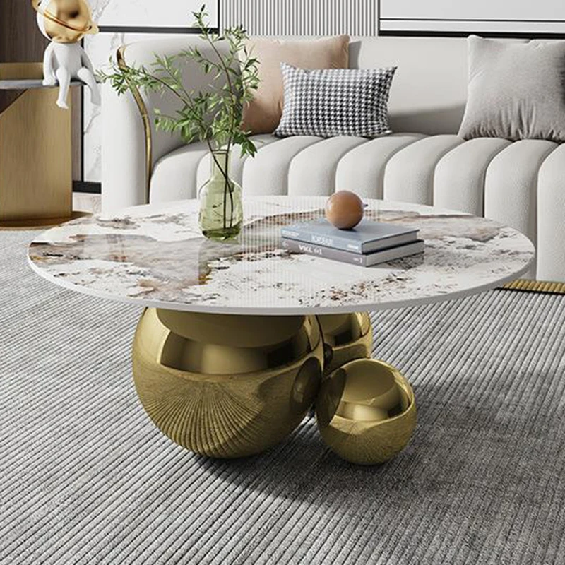 Designer Gold Schwarz Mittelsockel Tisch Wohnzimmermöbel Edelstahl Home Impact Space Marmor Moderner Couchtisch Rund Image