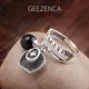 925 Sterling Thai Silber Schwarz Achat Glück Ring Original Design Vintage Niedlichen Charme Offene