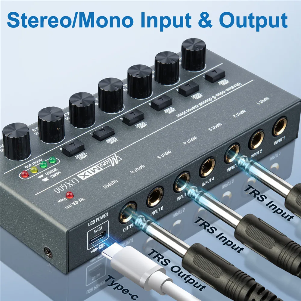 DX600 Audio-Interface 6-Kanal-Stereo-Kopfhörerverstärker Ultra Low-Noise Sound Mixer Aufnahmestudio-Monitor für Gitarre Image
