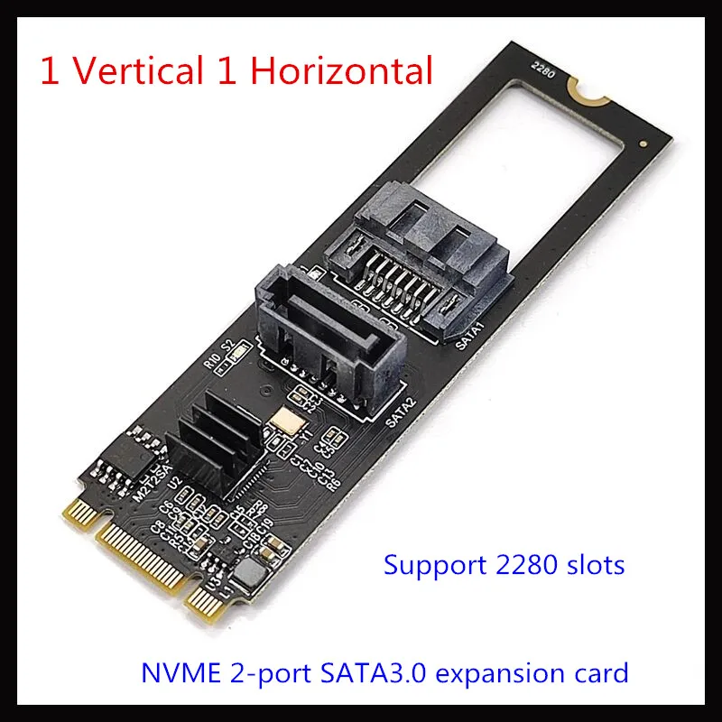 NGFF M2 NVME zu SATA3.0 6Gb Kartenadapter M.2 Key-M PCIE NVME zu Dual SATA 3.0 Expanion Card Riser Konverter JMB582 PCIE 3.0 Chip Image
