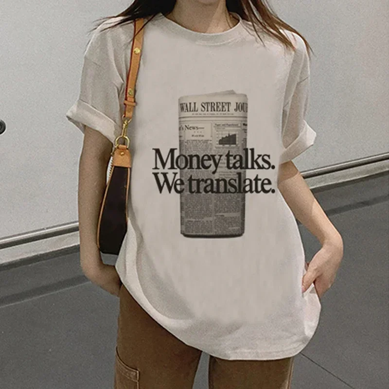 Money Talks Grafik-Shirt für Damen, übergroßes Vintage-Streetwear-Top, kurzärmelig, Hippie, lustige Mode-T-Shirts, Egirl Grunge-T-Shirts