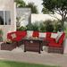 Latitude Run® Avamay Rattan Sectional Seating Group w/ Cushions Synthetic Wicker/All - Weather Wicker/Wicker/Rattan in Red | Outdoor Furniture | Wayfair