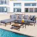 Latitude Run® TREXM 8-Piece Patio Sectional Sofa Set w/ Tempered Glass Coffee Table & Wooden Coffee Table For Outdoor Oasis, Garden | Wayfair