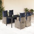 Vidaxl 5 Piece Patio Dining Set w/ Cushions Poly Rattan, Rectangular Table in Black/Blue/Gray | 63 W x 31.5 D in | Wayfair 3213486