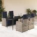 Vidaxl 5 Piece Patio Dining Set w/ Cushions Poly Rattan, Rectangular Table Metal in Black/Blue/Gray | 63 W x 31.5 D in | Wayfair 3212615