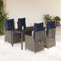 Vidaxl 5 Piece Patio Dining Set w/ Cushions Poly Rattan, Rectangular Table Metal in Black/Blue/Gray | 63 W x 31.5 D in | Wayfair 3213308