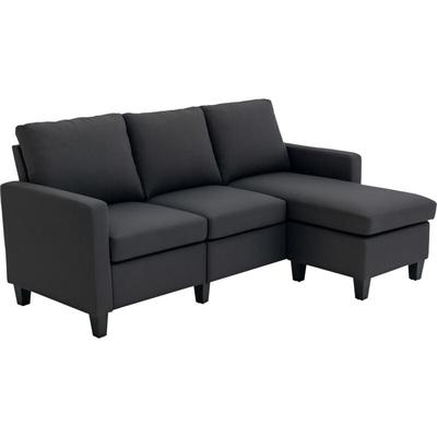 Ecksofa Stoffsofa Eckcouch Couchgarnitur mit wendbarer Chaiselongue L-Form Leinen Dunkelgrau 197 x