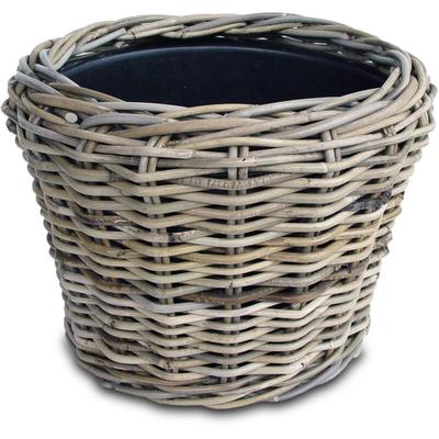 Rattan Pflanztopf mit Kunststoff Einsatz - 33 x 24 cm - Garten Deko Blumenkorb shabby grau - Drypot