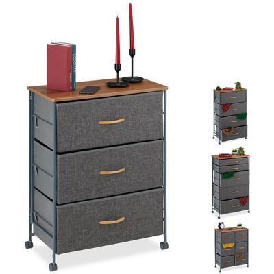 Schubladenschrank mit Rollen, 3 Stoff Schubladen, Deko Stoffschrank, Holzoptik, hbt 74,5 x 58 x 30 Image