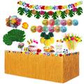 124PCS Festival party scene decoration tassel table skirt Hawaiian style tropical decoration turtle back leaves hibiscus flowers colorful flower strips