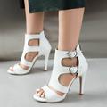 Women's Heels White Shoes Daily Buckle Stiletto Open Toe Fashion Microbial Leather Buckle Black White