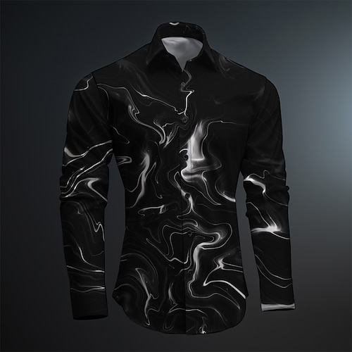 Herren Farbblock Geometrische Muster Knopfhemd Bedruckte Hemden Langarm Abstrakt Subkulturell Modisch lässig Party Normal Casual Frühling Sommer Umlegekragen Bedruckt Button-Down RoseSchwarz Image