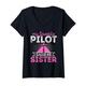 Damen Mein Lieblingspilot nennt mich Schwester Funny Airplane Pilot Sis T-Shirt mit V-Ausschnitt