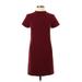 Theory Casual Dress - Mini High Neck Short sleeves: Burgundy Print Dresses - Women's Size 2