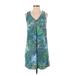 Tommy Bahama Casual Dress - Mini V Neck Sleeveless: Blue Print Dresses - Women's Size 2X-Small