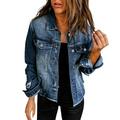 JDEFEG Boyfriend Jean Jacket Women s Solid Color Fashion Ripped Tassel Slim Fit Versatile Denim Jacket with Pockets Denim Jacket for Petite Women Denim Blue Xl